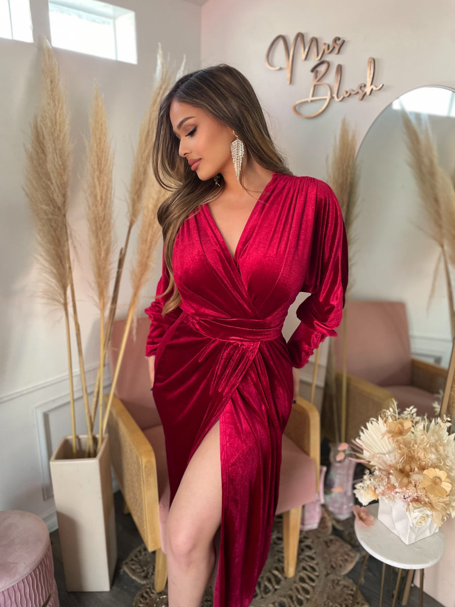 fitted lace wedding dress LORELEI WRAP DRESS- RUBY – Mrs. Blush