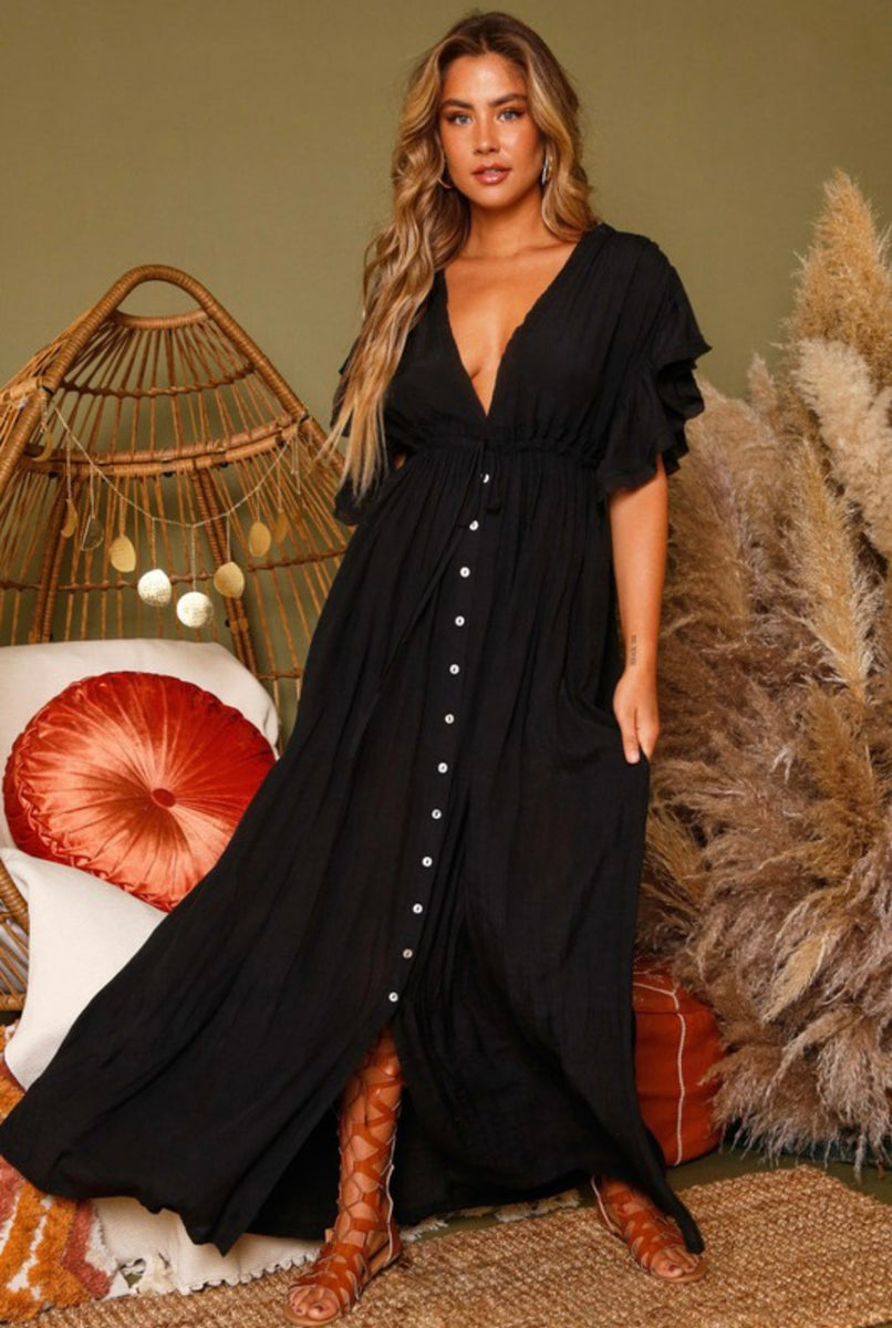GIANNA DEEP V MAXI DRESS- BLACK – Mrs. Blush