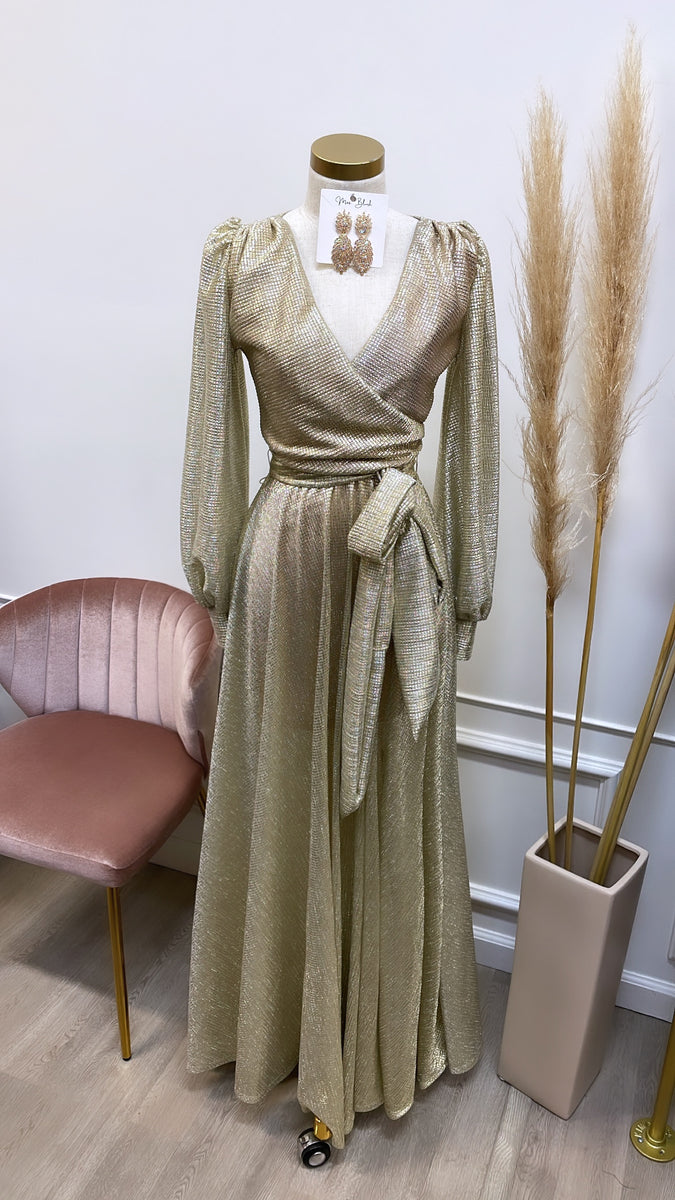 country road metallic wrap dress COUNTRY ROAD Metallic Wrap Maxi Dress in Pewter Gold - Size L / 14 women's