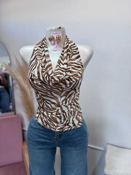 IT GIRL HALTER TOP- ZEBRA