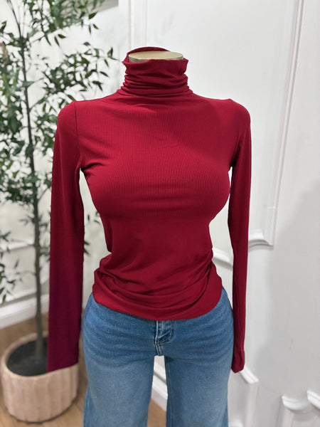 EVERYDAY ESSENTIAL RIBBED TURTLENECK- RUBY