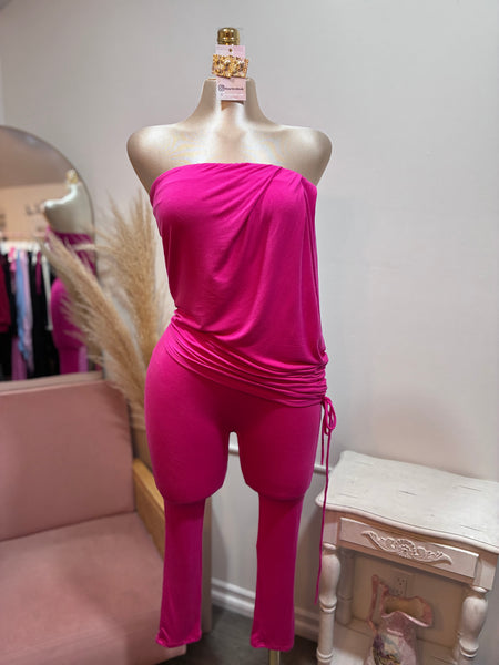 DRAPED DETAIL CAPRI JUMPSUIT- PINK