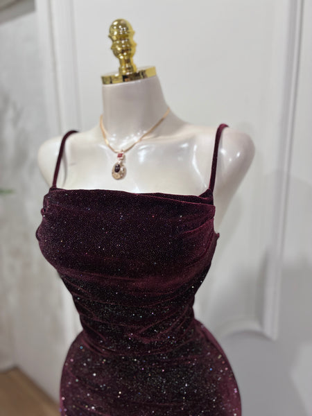 MIDNIGHT AFFAIR VELVET DRESS- WINE