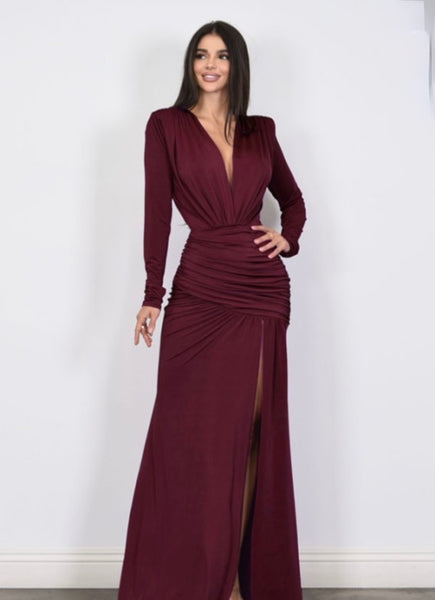 CHRISTINE COUTURE DRESS- BURGUNDY