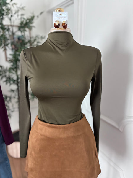 SILKY SOFT MOCKNECK TOP- OLIVE