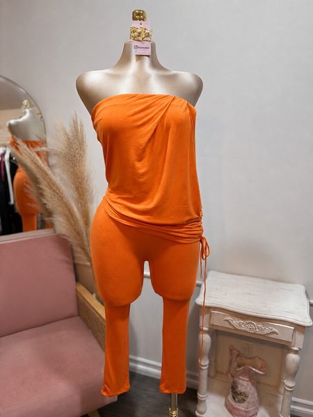 DRAPED DETAIL CAPRI JUMPSUIT- ORANGE
