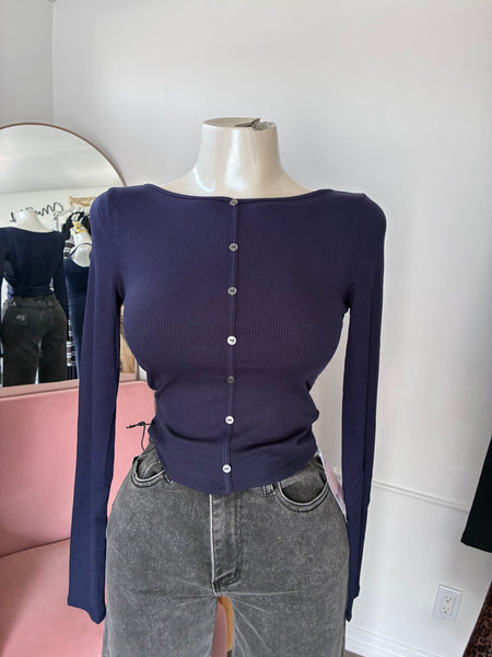 EVERYDAY RIBBED BUTTON UP- NAVY