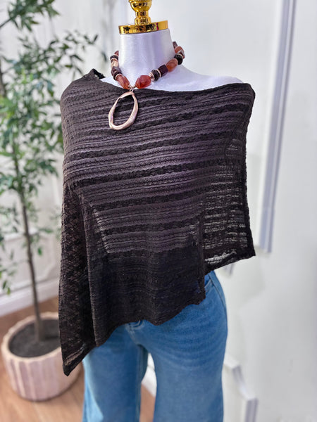 LACE PONCHO TOP- BROWN