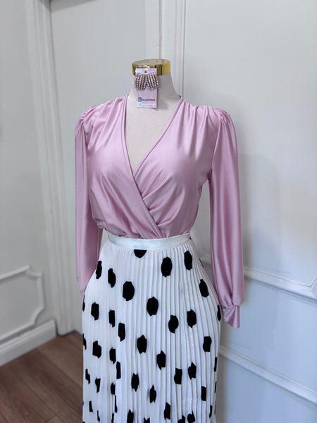 DRAPED V NECK TOP- BLUSH