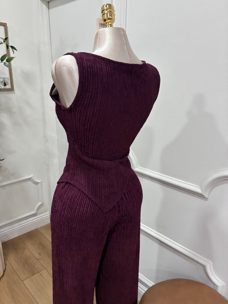 MADI TEXTURED PANT SET- MERLOT