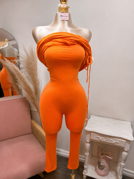 DRAPED DETAIL CAPRI JUMPSUIT- ORANGE