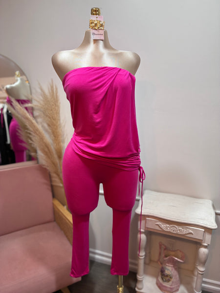 DRAPED DETAIL CAPRI JUMPSUIT- PINK