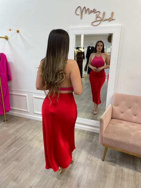 BRIE SATIN MIDI-PINK/RED