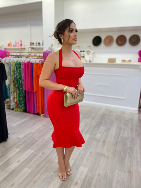 EMILIA BANDAGE MIDI- RED