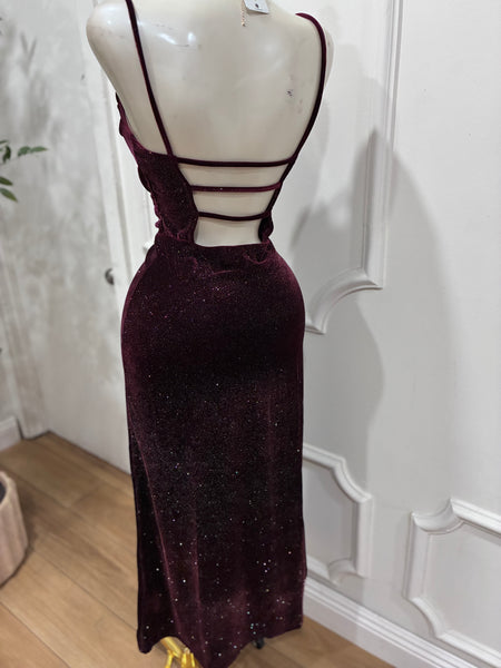 MIDNIGHT AFFAIR VELVET DRESS- WINE