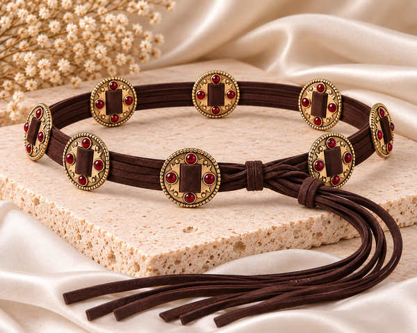 DESERT ROSE CONCHO BELT- BROWN