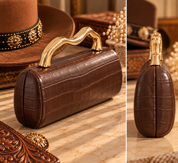 MIDNIGHT CROC CLUTCH- BROWN