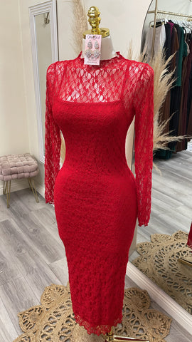 NOELLE LACE DRESS- RED