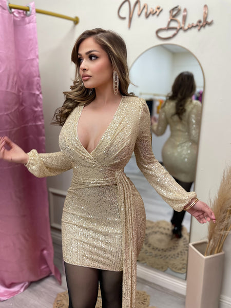 SEQUIN GOLD MINI DRESS