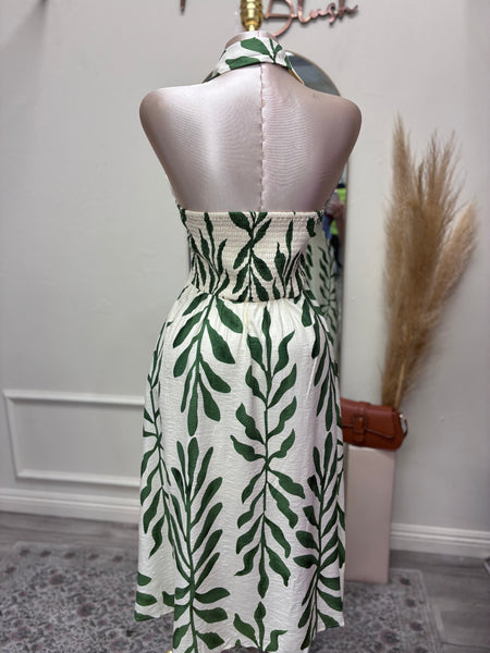 SANTORINI ESCAPE HALTER DRESS