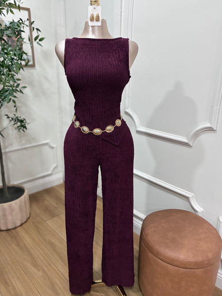 MADI TEXTURED PANT SET- MERLOT