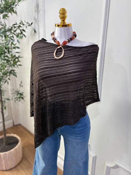 LACE PONCHO TOP- BROWN