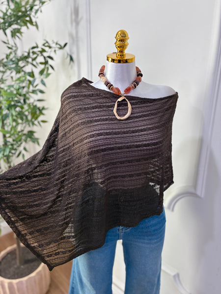 LACE PONCHO TOP- BROWN