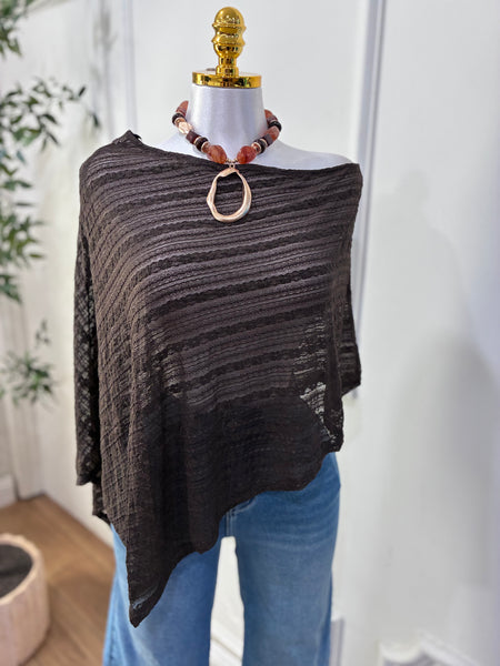 LACE PONCHO TOP- BROWN