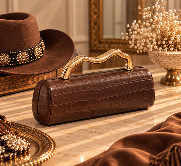 MIDNIGHT CROC CLUTCH- BROWN