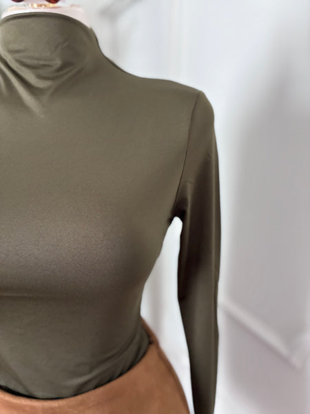 SILKY SOFT MOCKNECK TOP- OLIVE