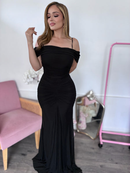 NOIR SCULPTED RUCHED GOWN