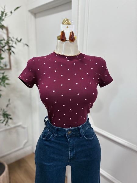 THE POLKA DOT TOP- BURGUNDY