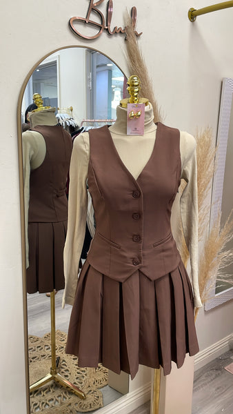 THE CAMILLE VEST DRESS- CHOCOLATE