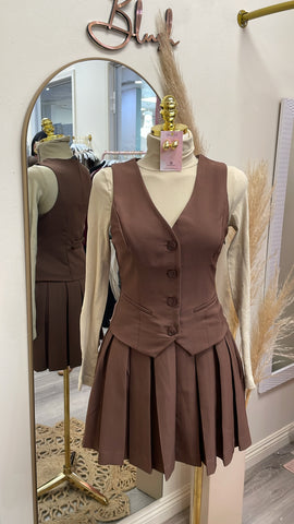 THE CAMILLE VEST DRESS- CHOCOLATE