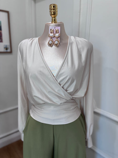 DRAPED V NECK TOP- CREAM