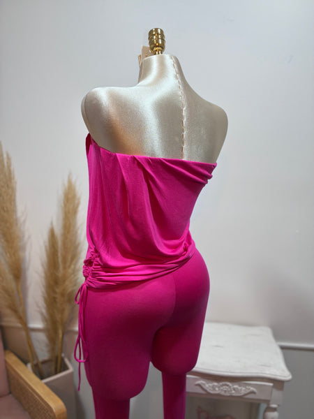 DRAPED DETAIL CAPRI JUMPSUIT- PINK