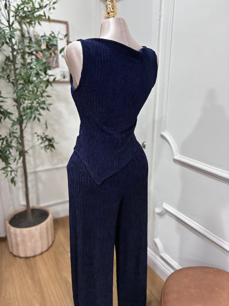 MADI TEXTURED PANT SET- NAVY