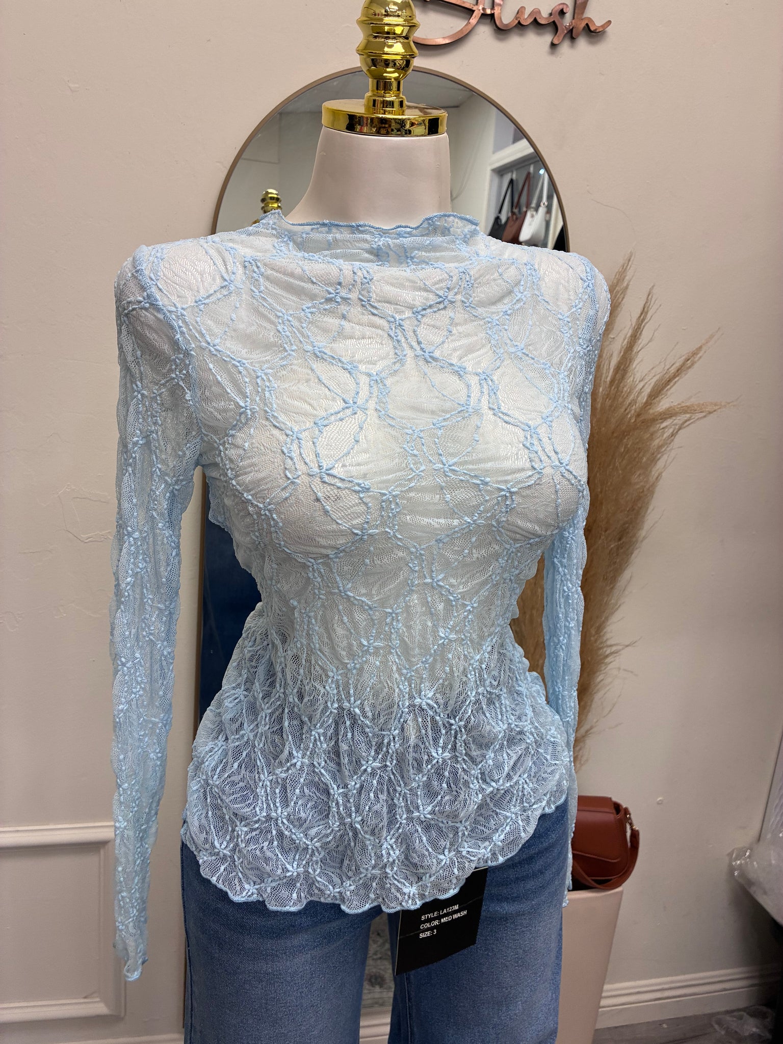 MIA LACE TOP- BABY BLUE – Mrs. Blush