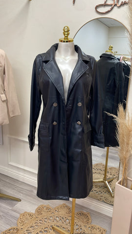 BRIELLE FAUX LEATHER TRENCH