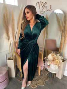 LORELEI WRAP DRESS- HUNTER GREEN Mrs. Blush LORELEI WRAP DRESS- HUNTER GREEN Mrs. Blush