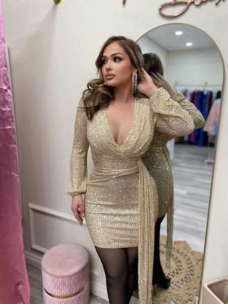 SEQUIN GOLD MINI DRESS