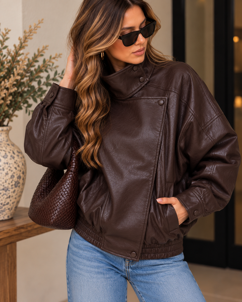 BORDEAUX HIGH COLLAR JACKET- ESPRESSO