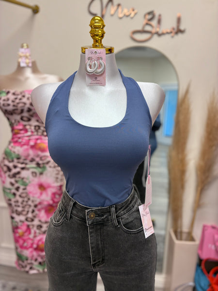 PERFECT FIT HALTER TOP- BLUE