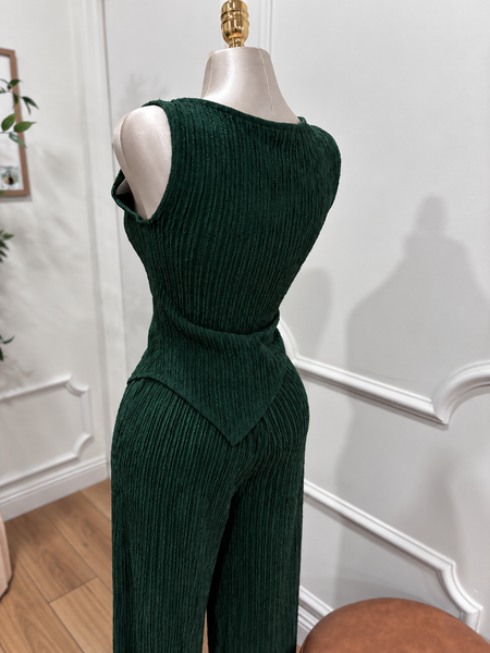 MADI TEXTURED PANT SET- DARK IVY