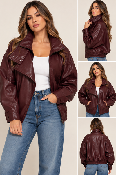 BORDEAUX HIGH COLLAR JACKET- BURGUNDY