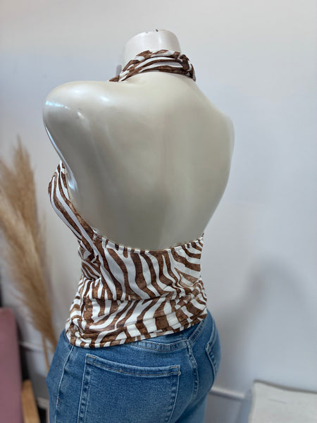 IT GIRL HALTER TOP- ZEBRA
