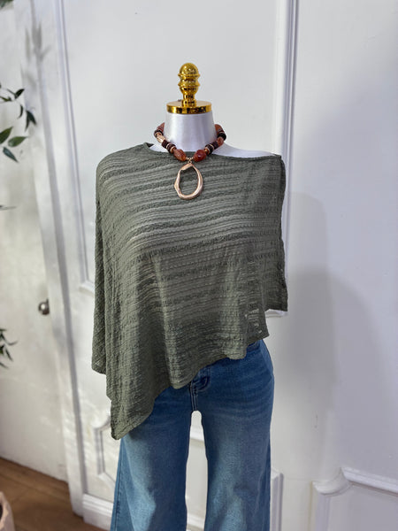 LACE PONCHO TOP- OLIVE
