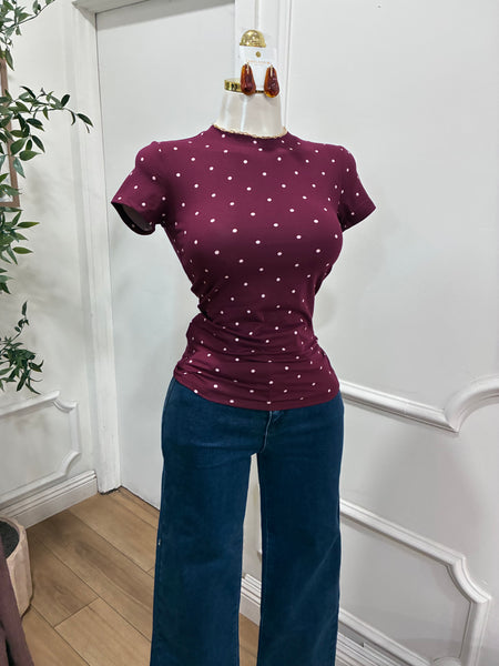 THE POLKA DOT TOP- BURGUNDY
