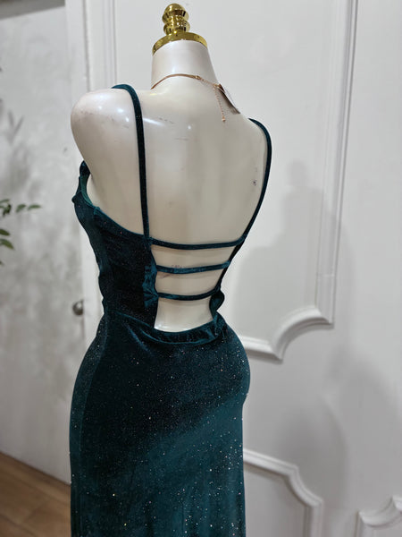 MIDNIGHT AFFAIR VELVET DRESS-  EMERALD