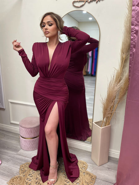 CHRISTINE COUTURE DRESS- BURGUNDY